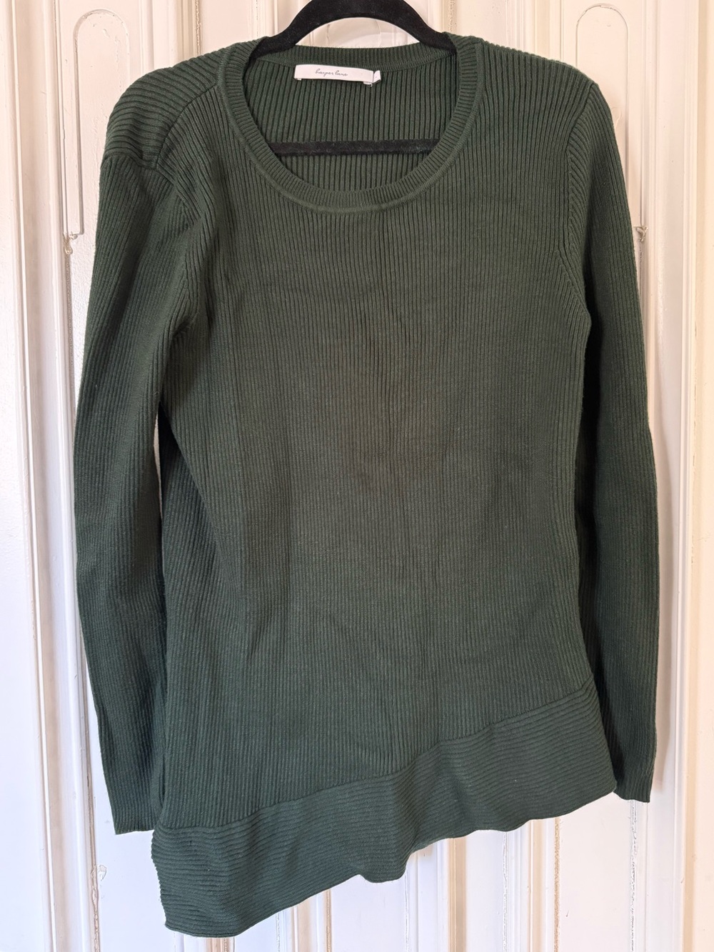 Harper Lane Dark Green Sweater Pullover Asymmetrical Hem Ribbed Women's sz Large
